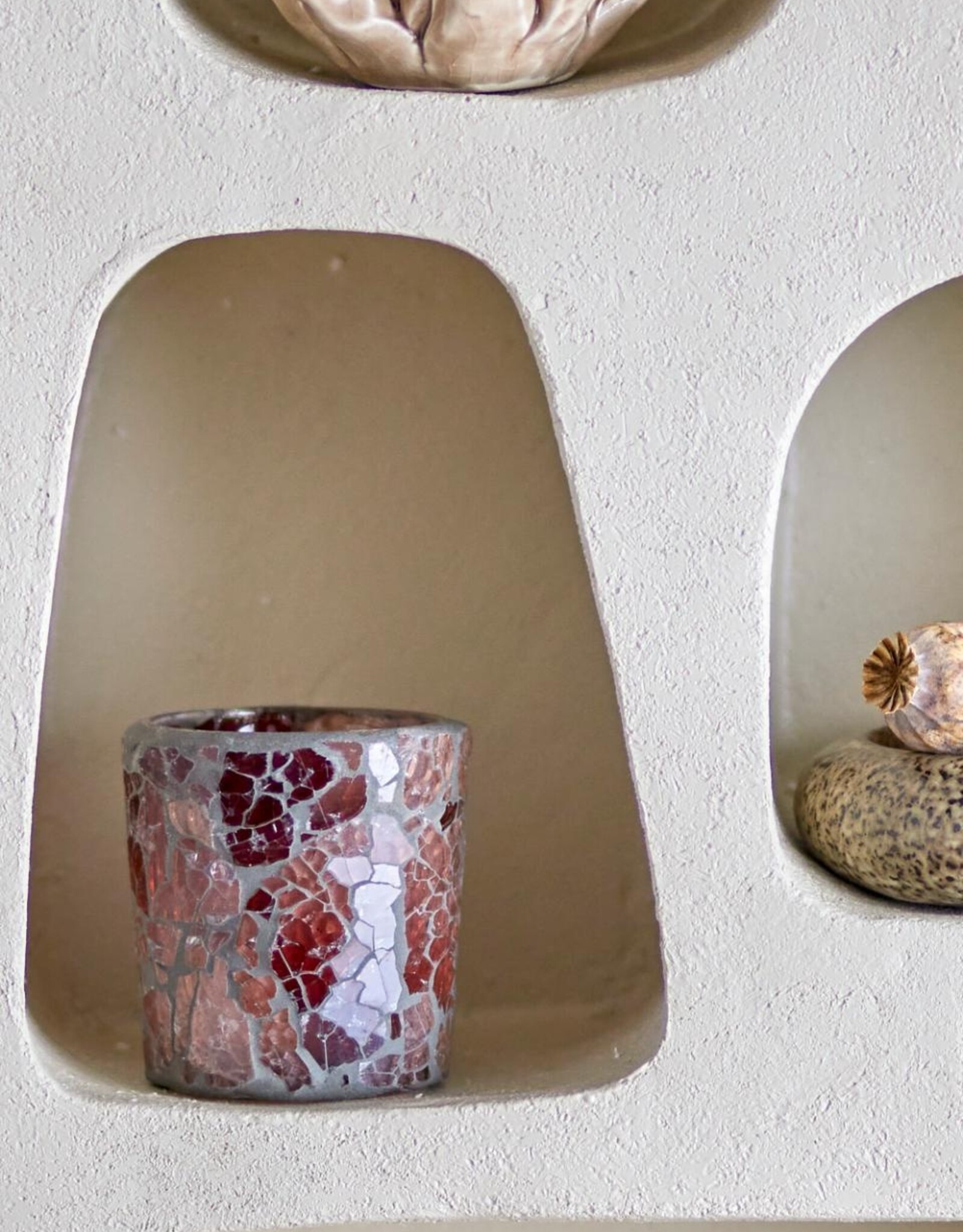 Bloomingville Theelichthouder - Evalyn- rose - gerecycleerd glas - Ø 7.5cm x H7cm