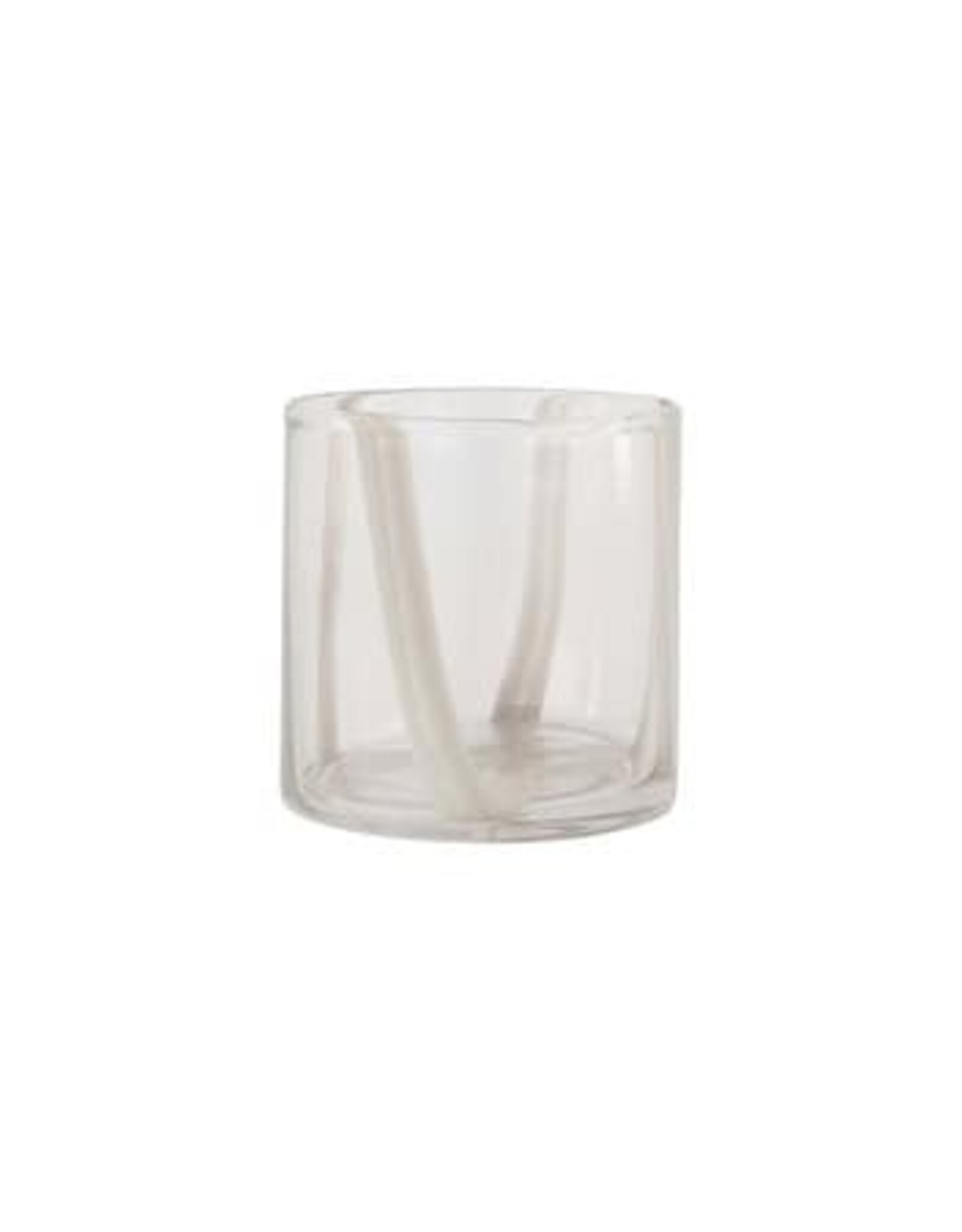 Zusss Theelichthouder - glas strepen beige S