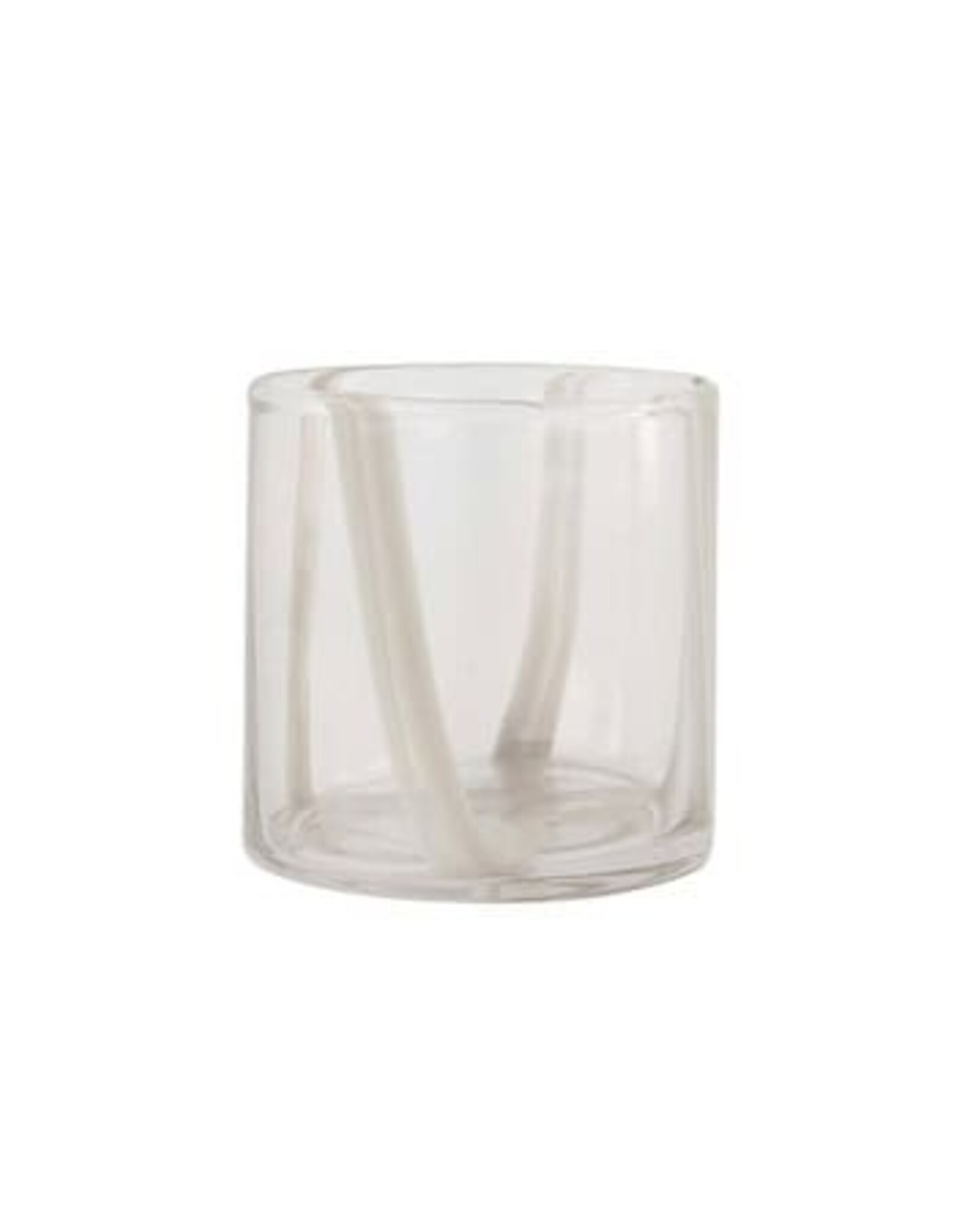Zusss Theelichthouder - glas strepen beige M