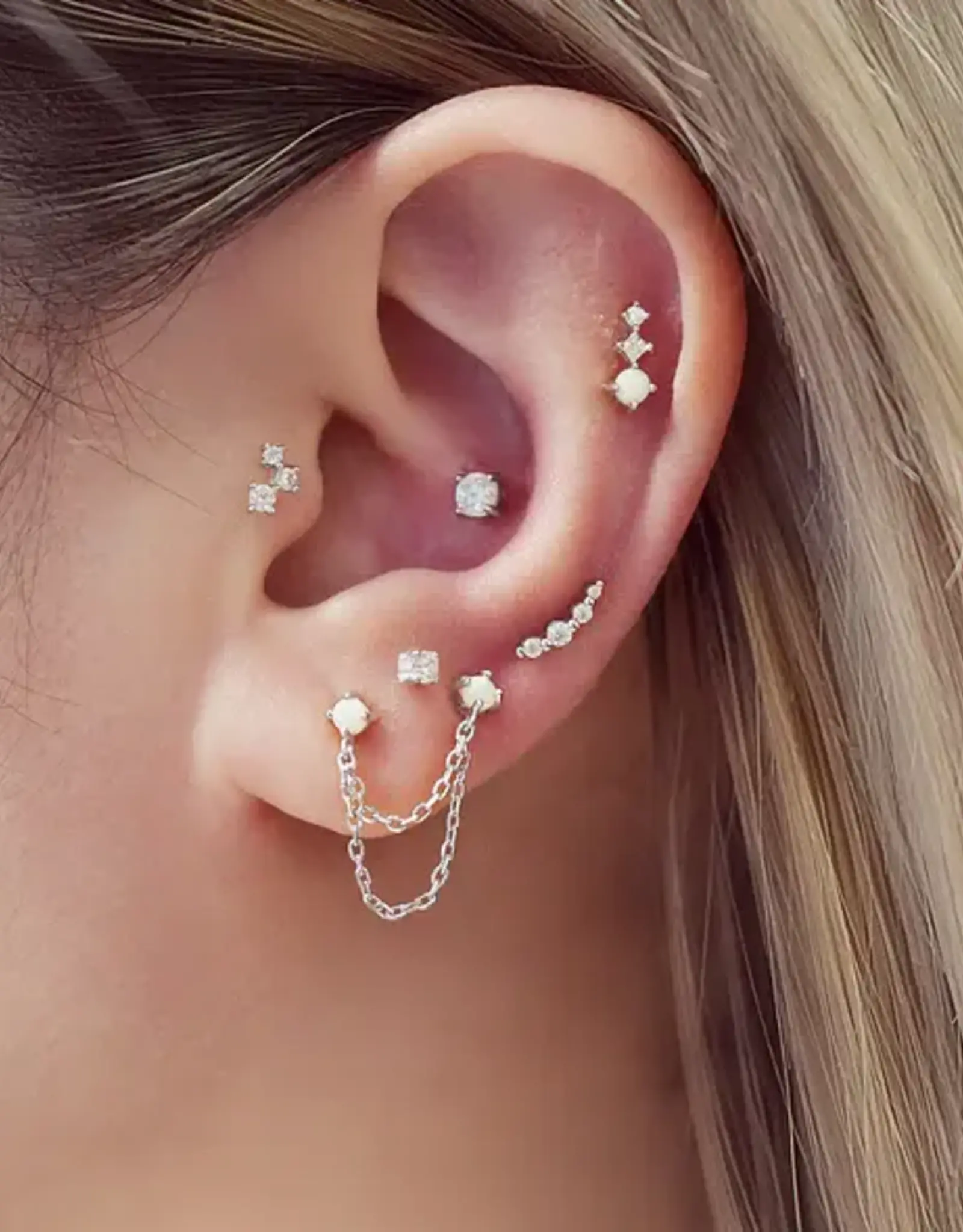 Ania Haie Oorbel - bezel beaded stone stud - zilver