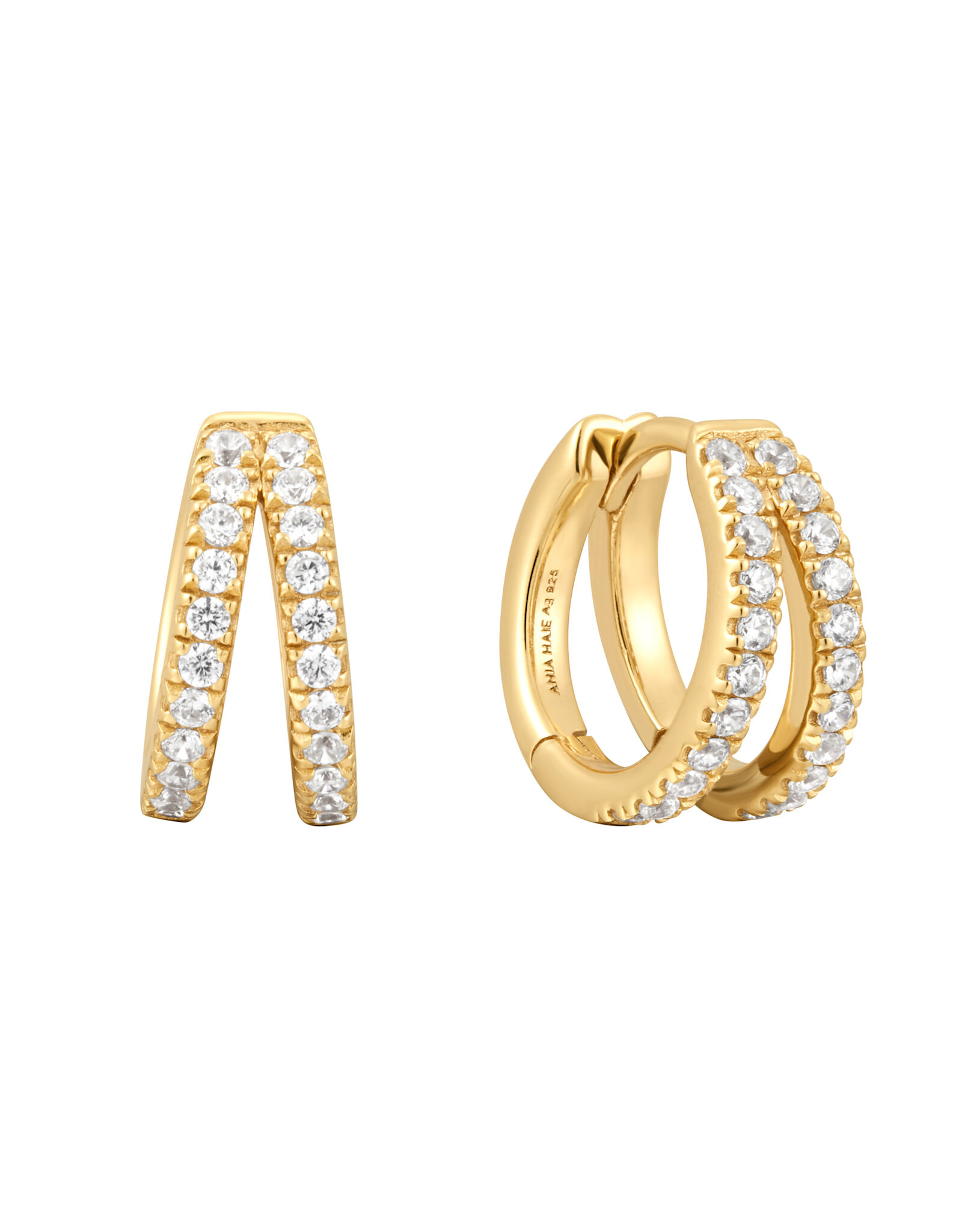 Ania Haie Oorbellen - Gold double pave huggies