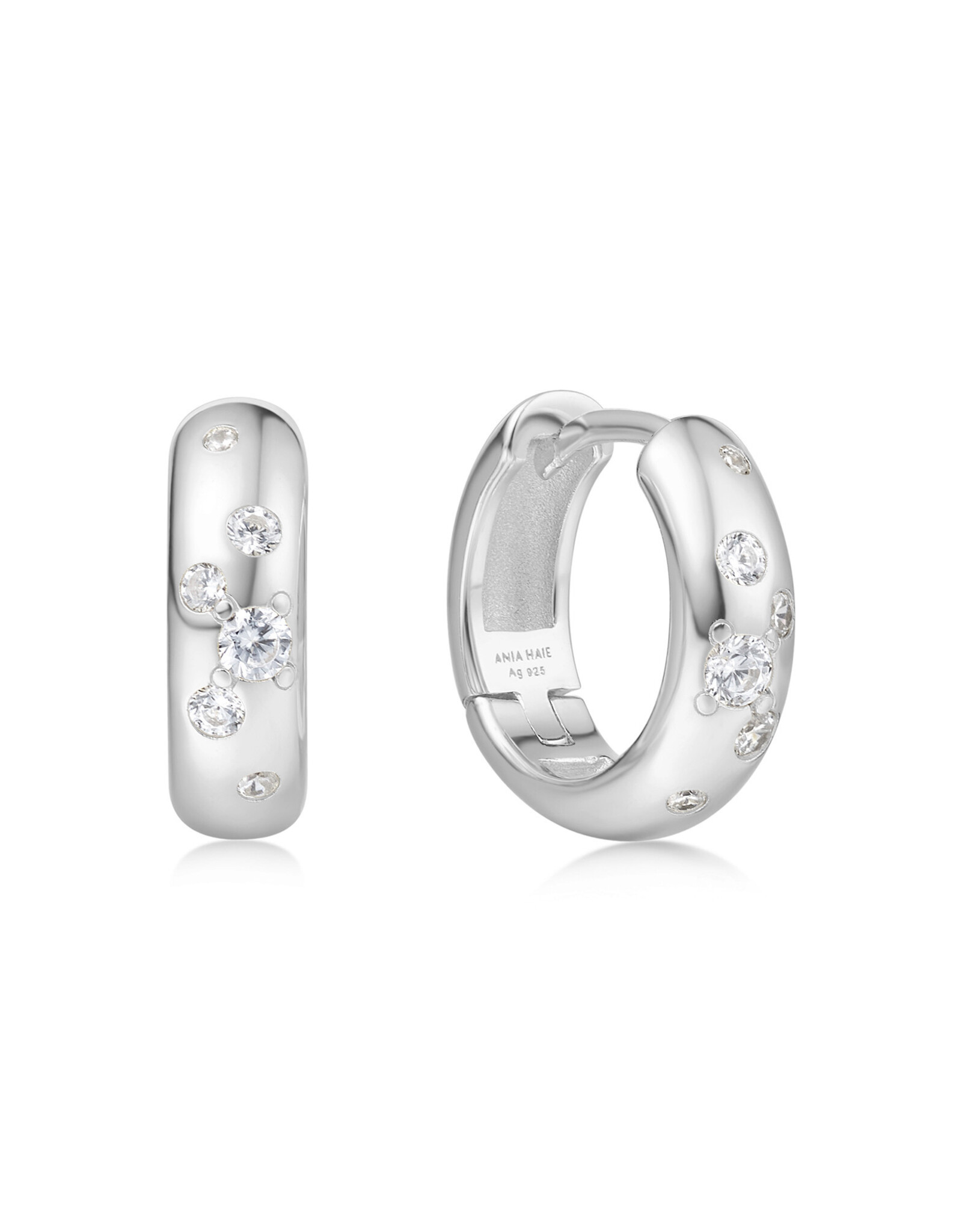 Ania Haie Oorbel - small chubby sparkling huggie hoop silver
