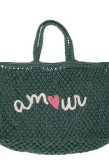 Zusss Strandtas met borduur amour - donker groen