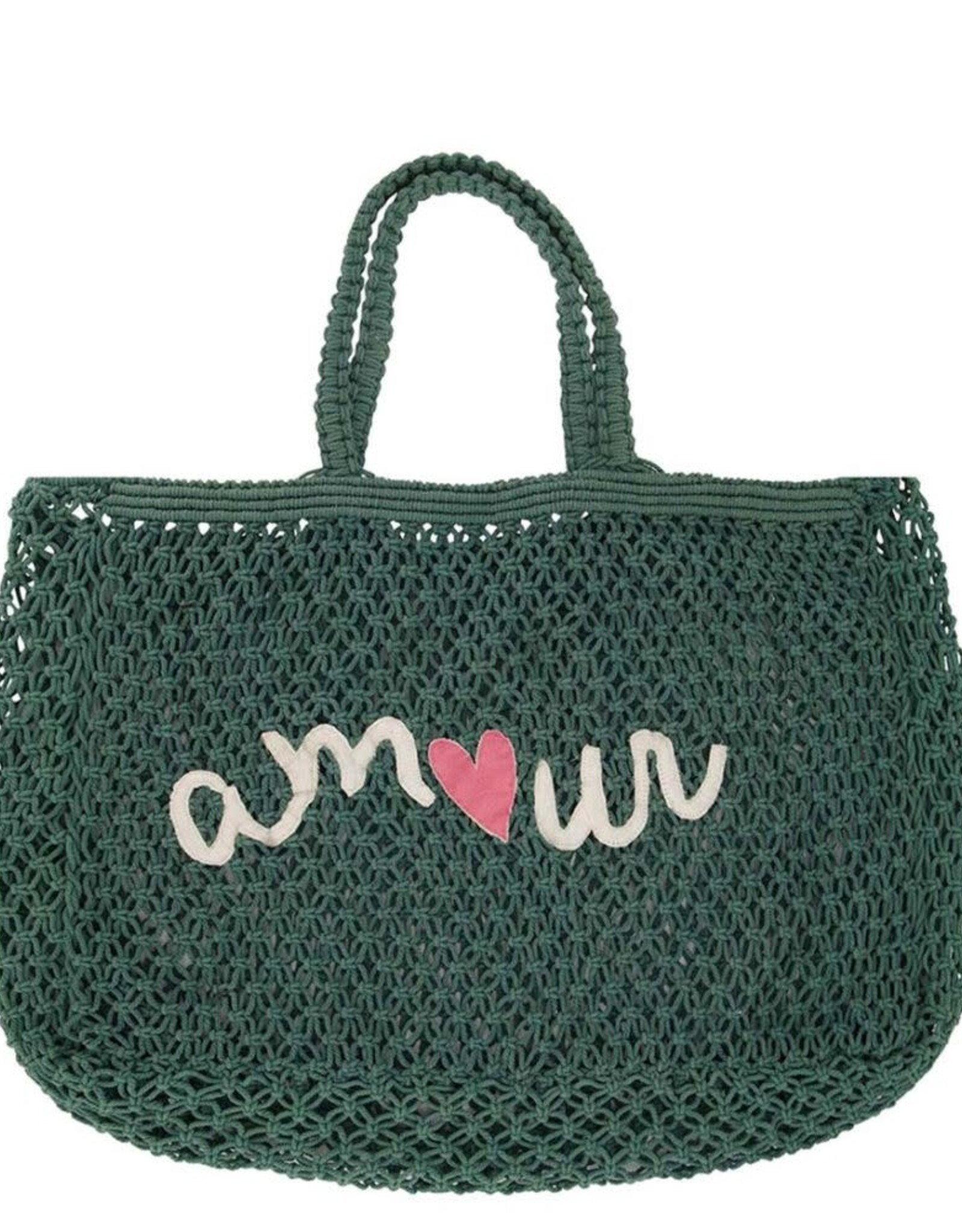 Zusss Strandtas met borduur amour - donker groen