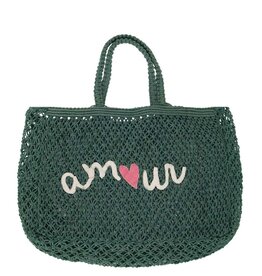 Zusss Strandtas met borduur amour - donker groen
