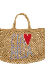 Zusss Strandtas met borduur ciao bella - beige/bruin