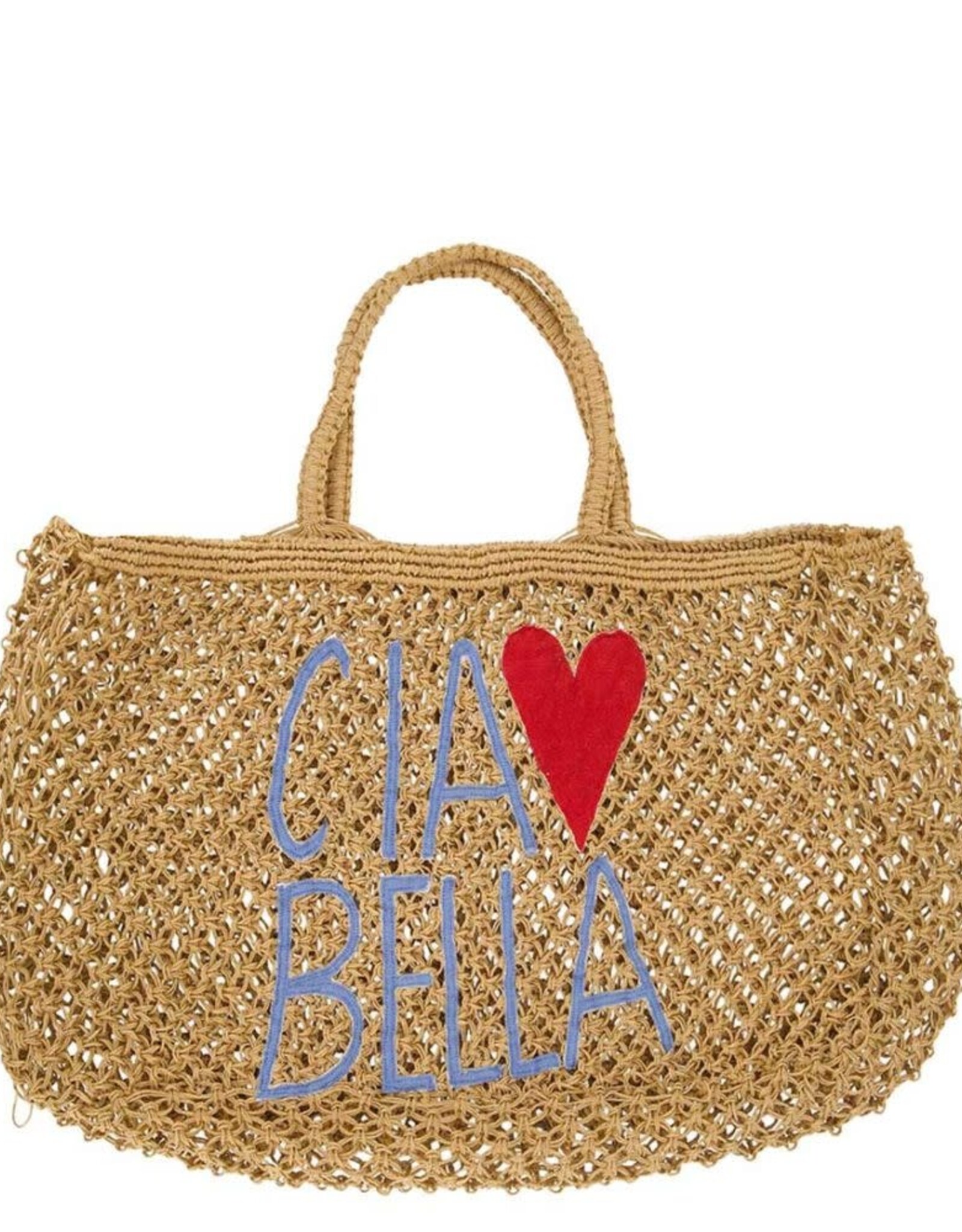 Zusss Strandtas met borduur ciao bella - beige/bruin