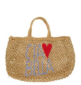 Zusss Strandtas met borduur ciao bella - beige/bruin