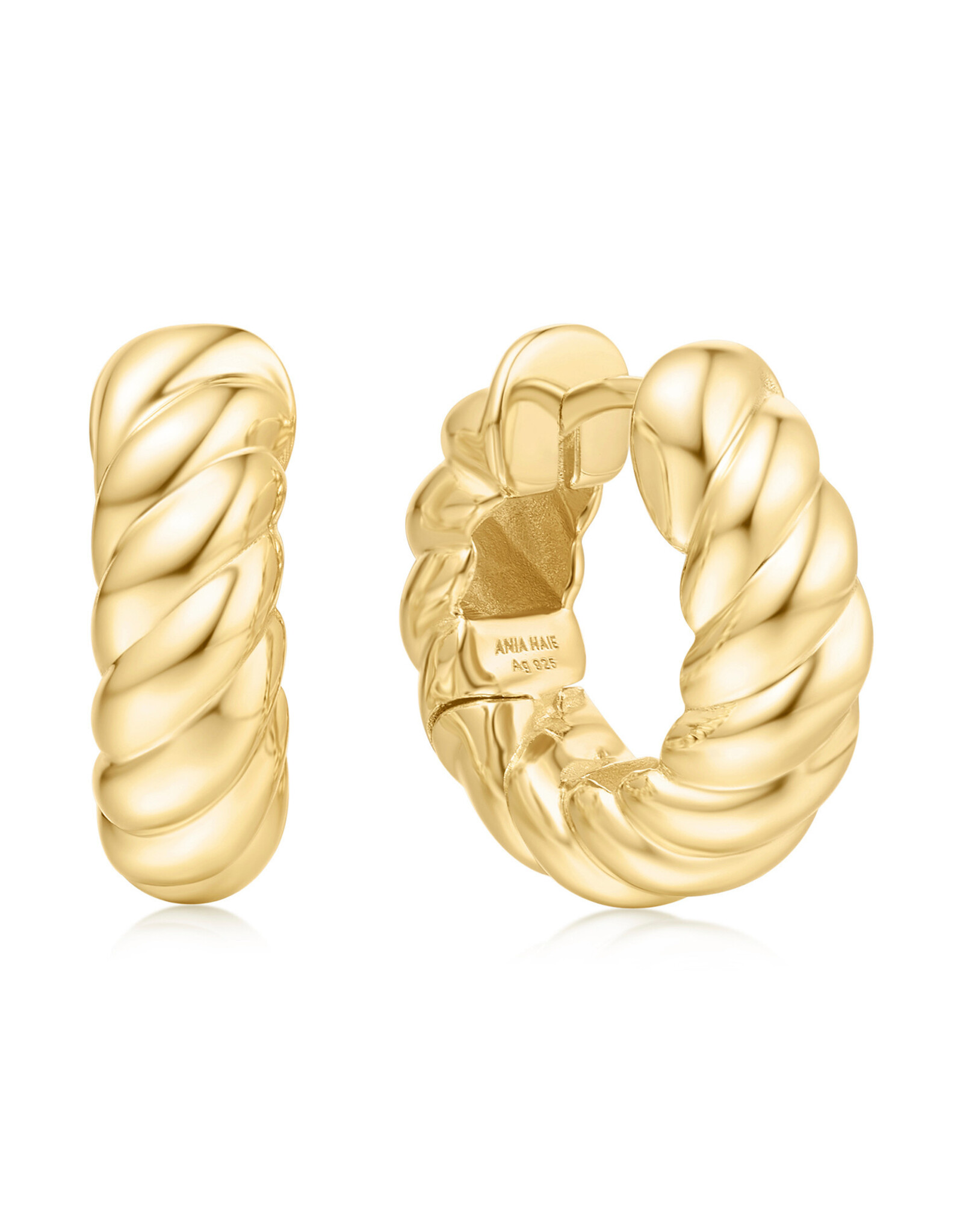 Ania Haie Oorbellen - Bold texture medium huggie hoop - goud