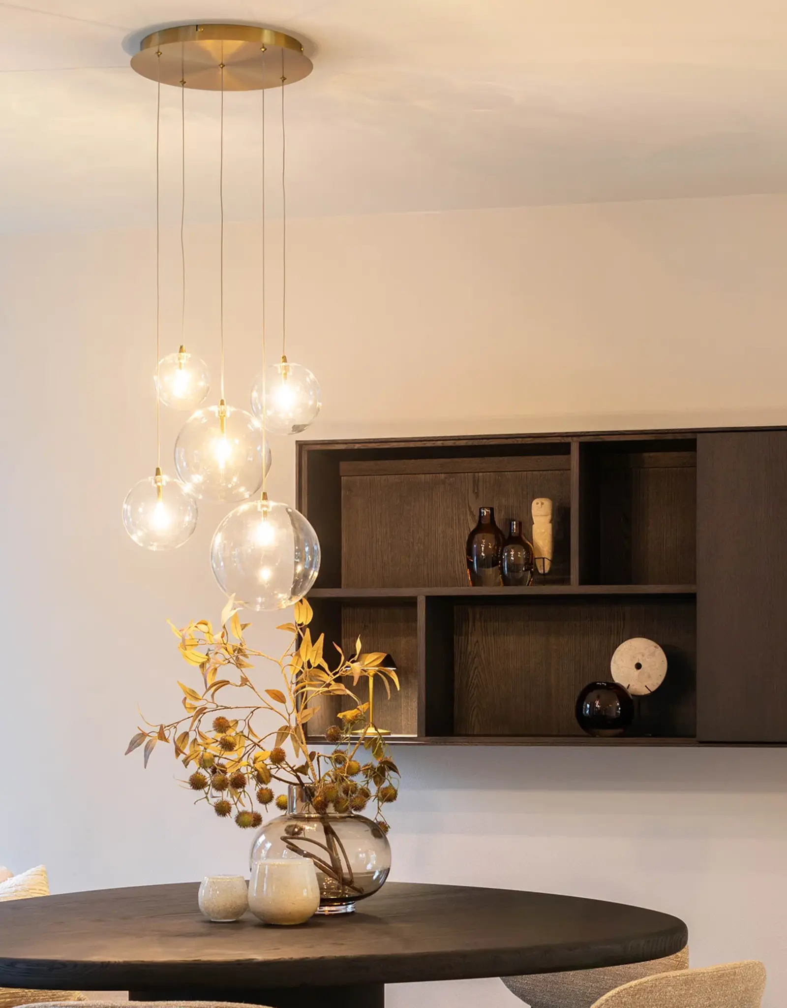 Hanglamp - Camy  5 - goud helder glas