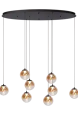Hanglamp-  Monzy 8 ovaal zwart - amber- glas