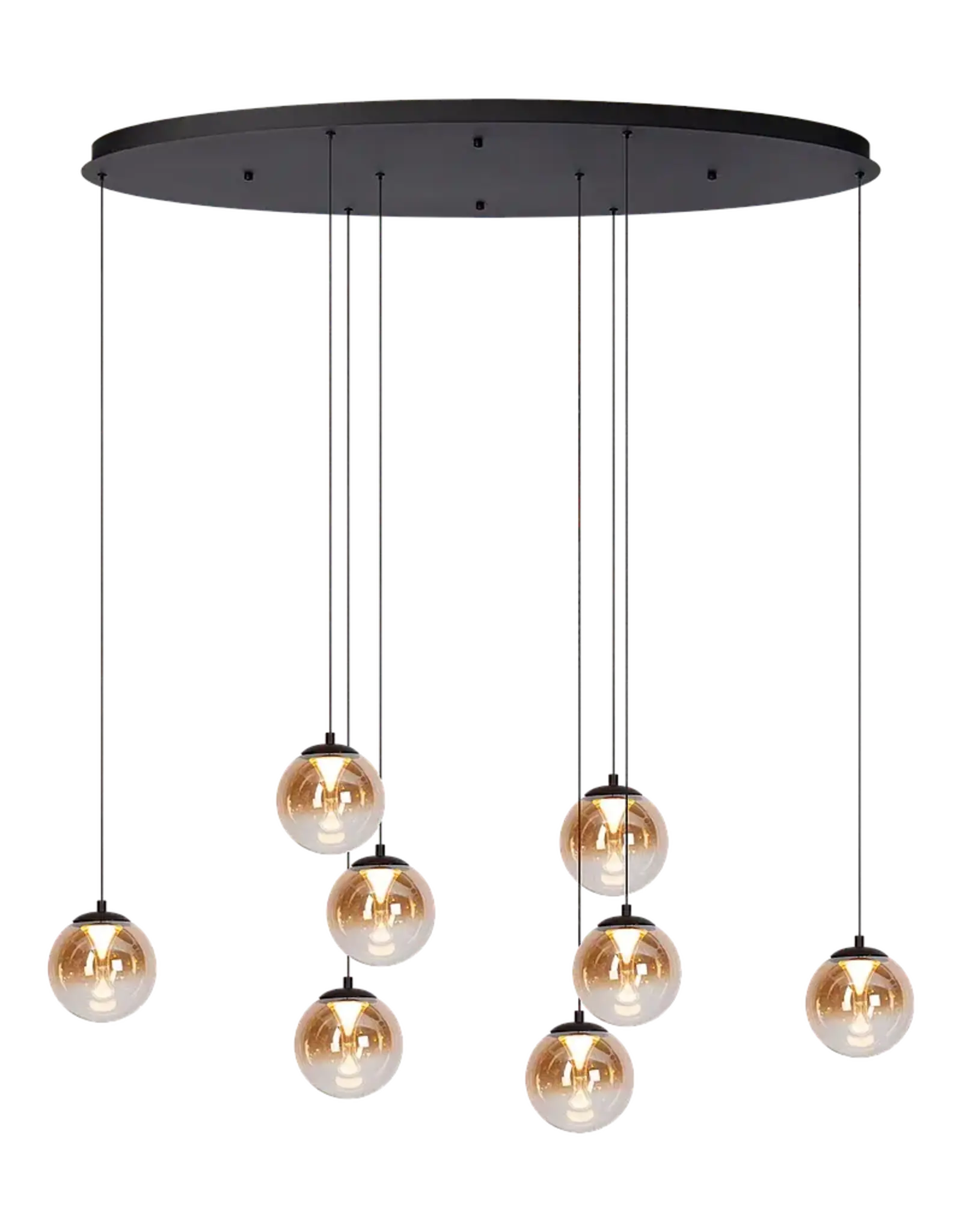 Hanglamp-  Monzy 8 ovaal zwart - amber- glas