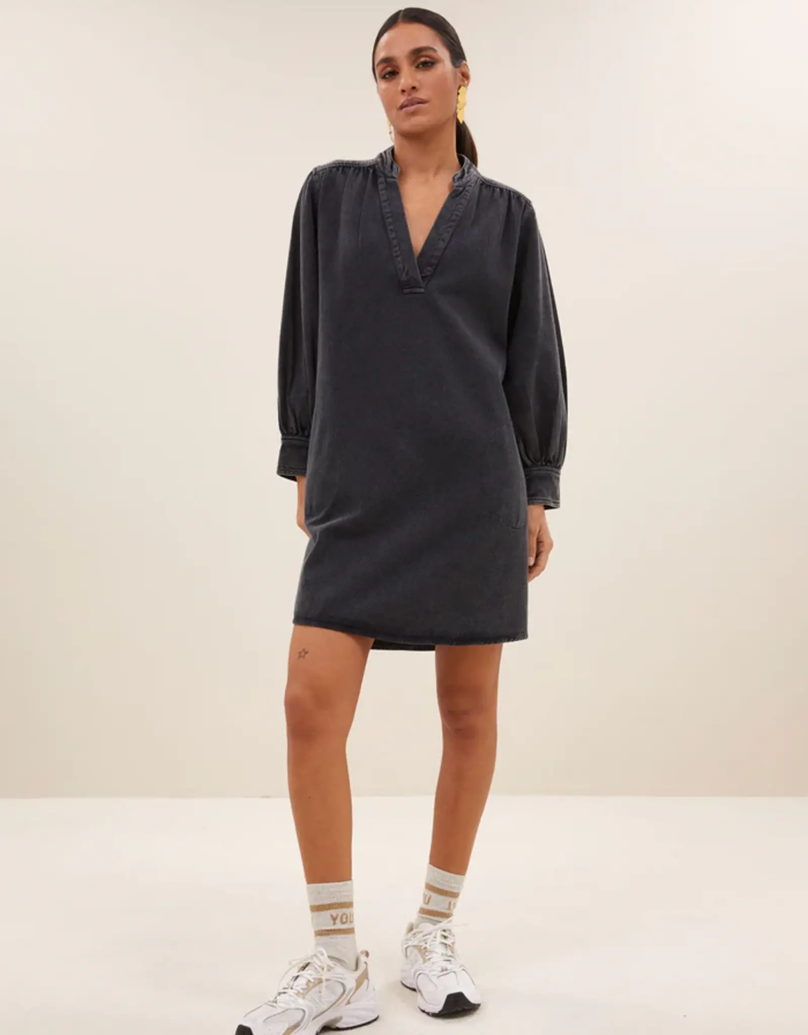 By-bar Jurk - Jina twill zwart