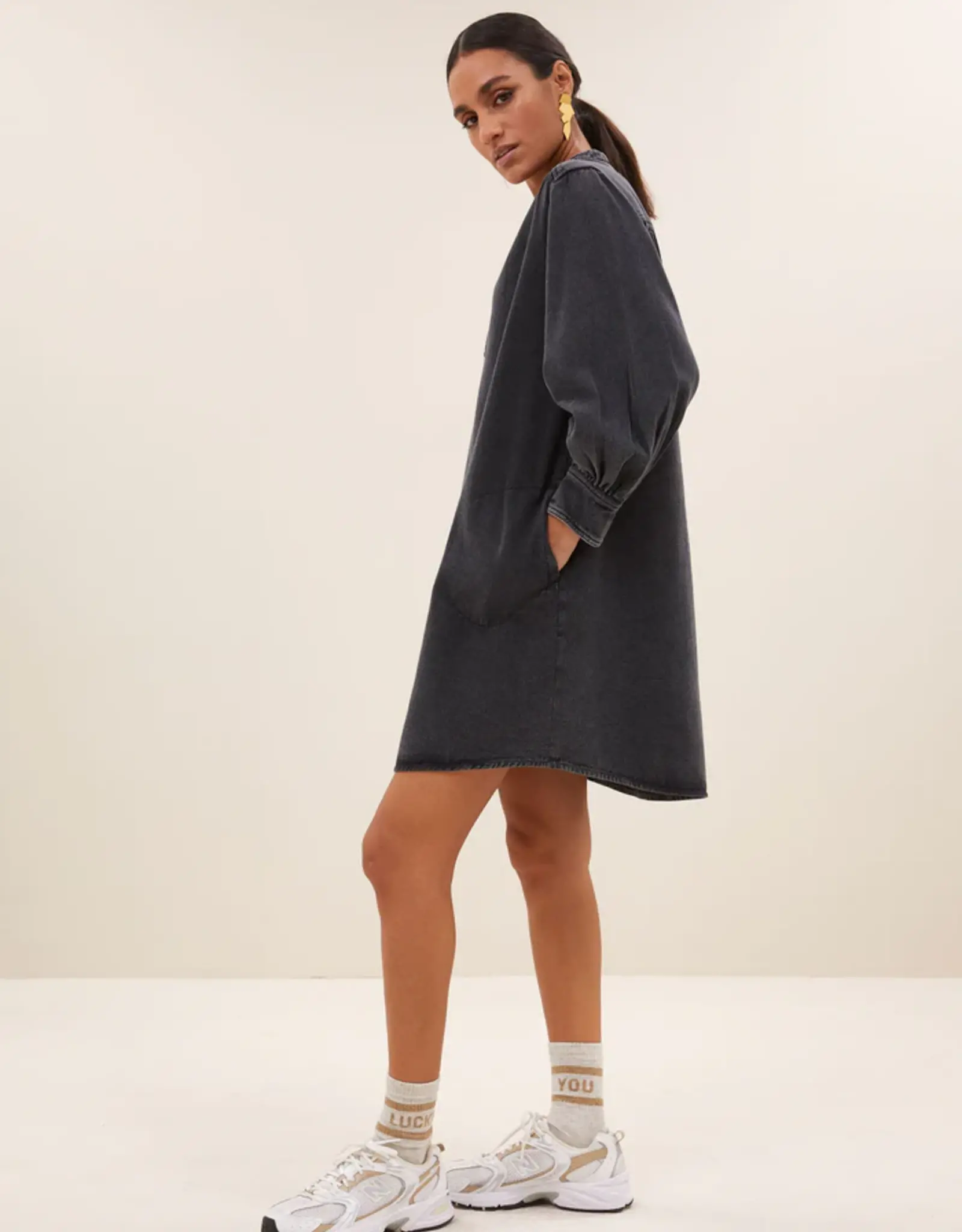 By-bar Jurk - Jina twill zwart
