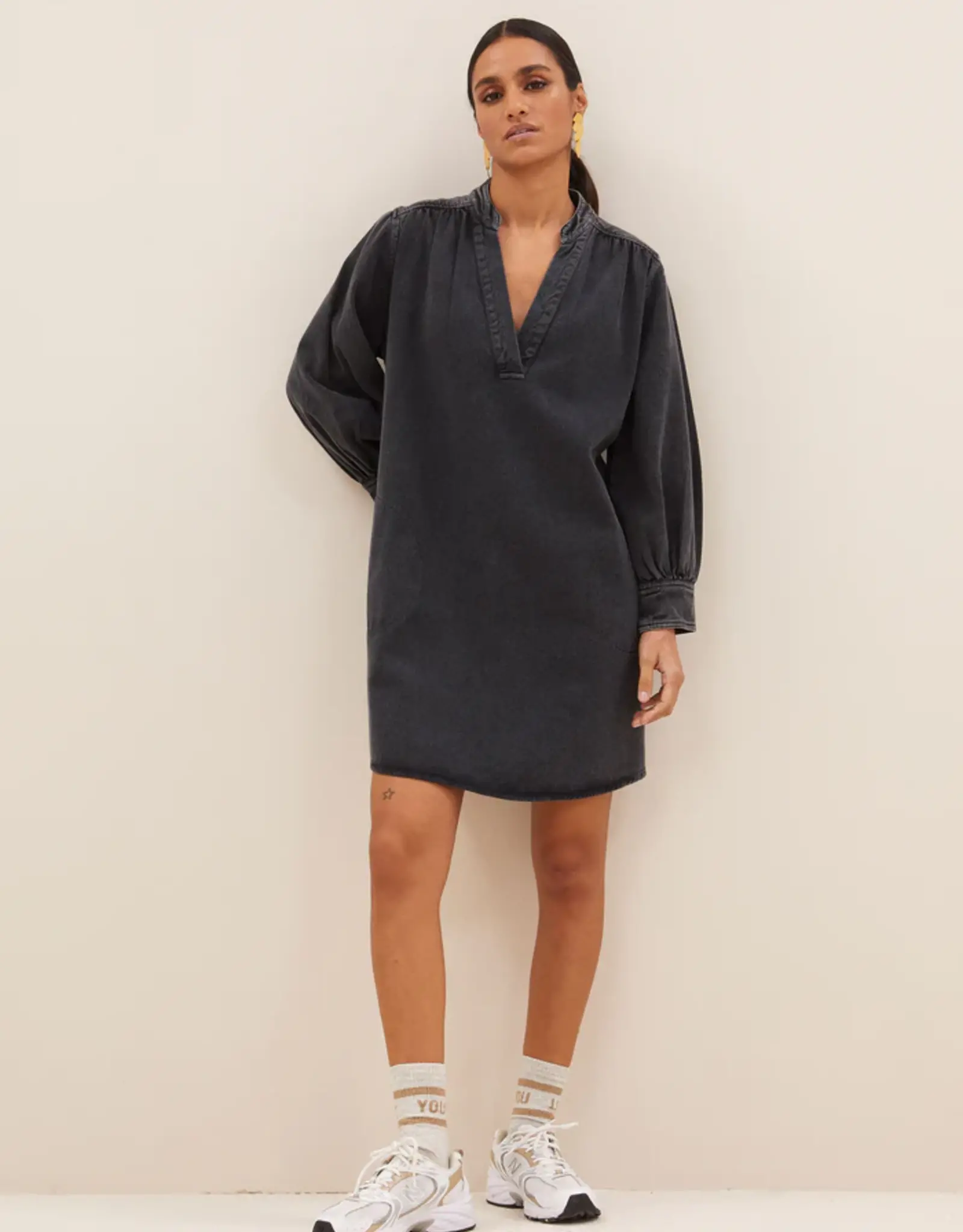 By-bar Jurk - Jina twill zwart