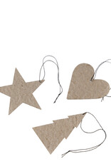 Ornament - Ster/hart/kerstboom - naturel (set of 12)
