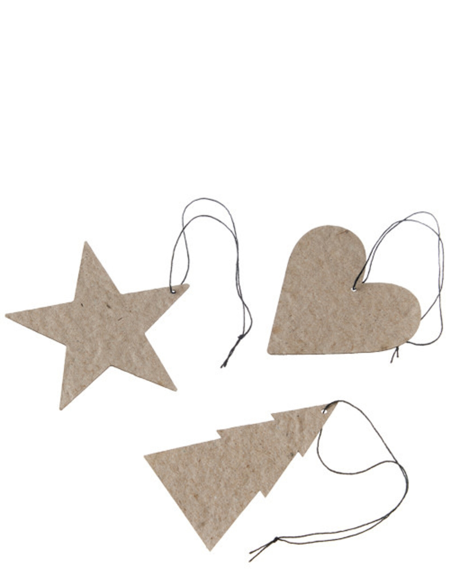 Ornament - Ster/hart/kerstboom - naturel (set of 12)