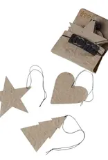 Ornament - Ster/hart/kerstboom - naturel (set of 12)