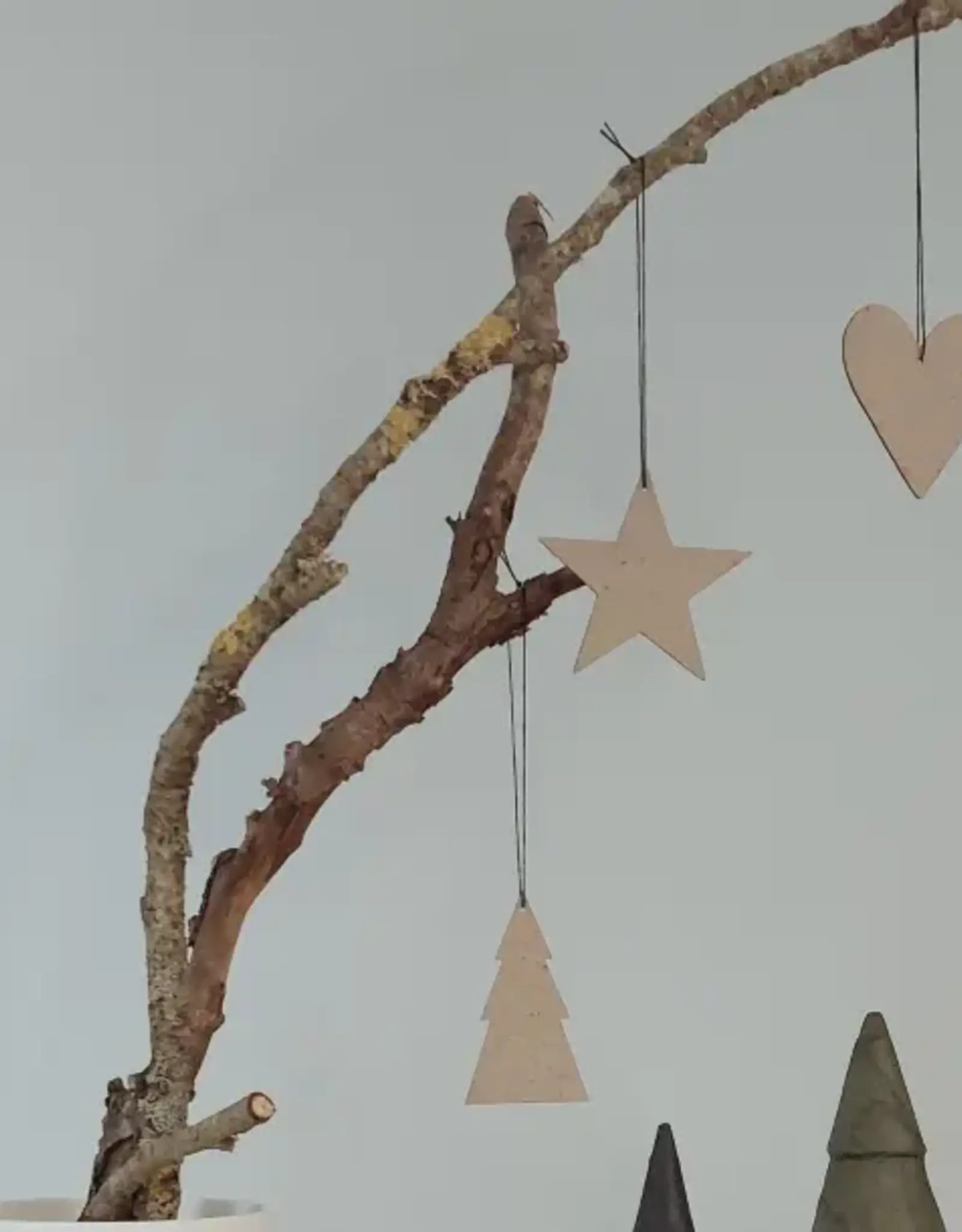 Ornament - Ster/hart/kerstboom - naturel (set of 12)