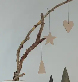 Ornament - Ster/hart/kerstboom - naturel (set of 12)