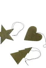 Ornament - Ster/hart/kerstboom - olijf (set of 12)