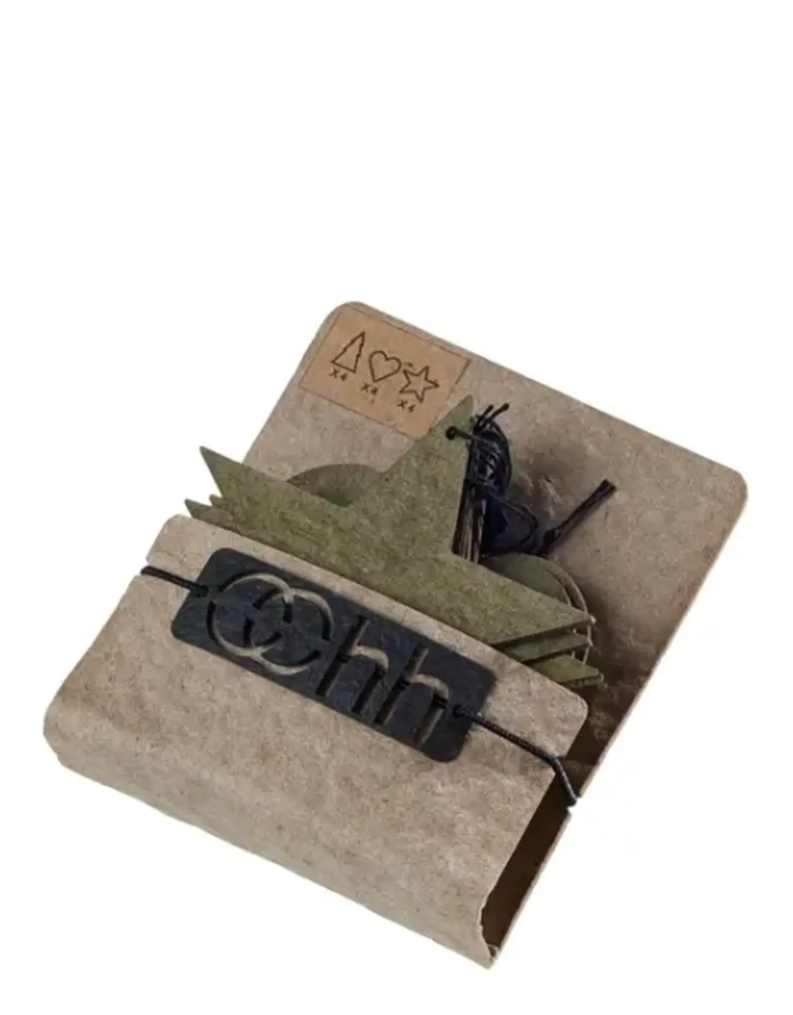 Ornament - Ster/hart/kerstboom - olijf (set of 12)