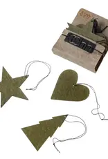 Ornament - Ster/hart/kerstboom - olijf (set of 12)