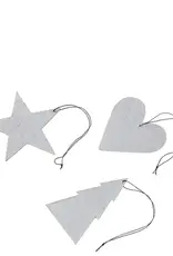 Ornament - Ster/hart/kerstboom - wit (set of 12)
