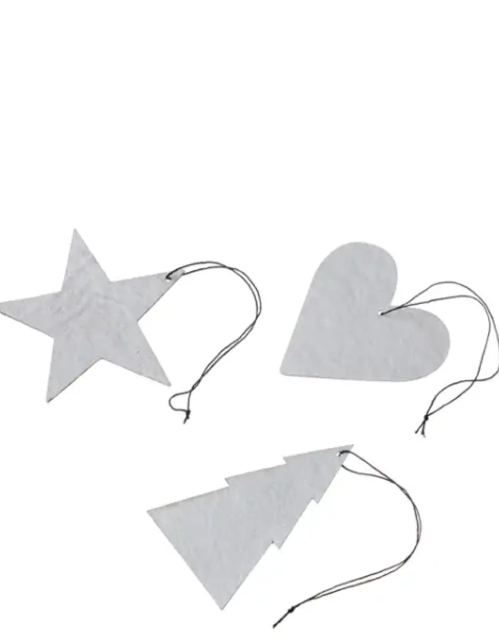 Ornament - Ster/hart/kerstboom - wit (set of 12)