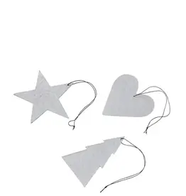 Ornament - Ster/hart/kerstboom - wit (set of 12)