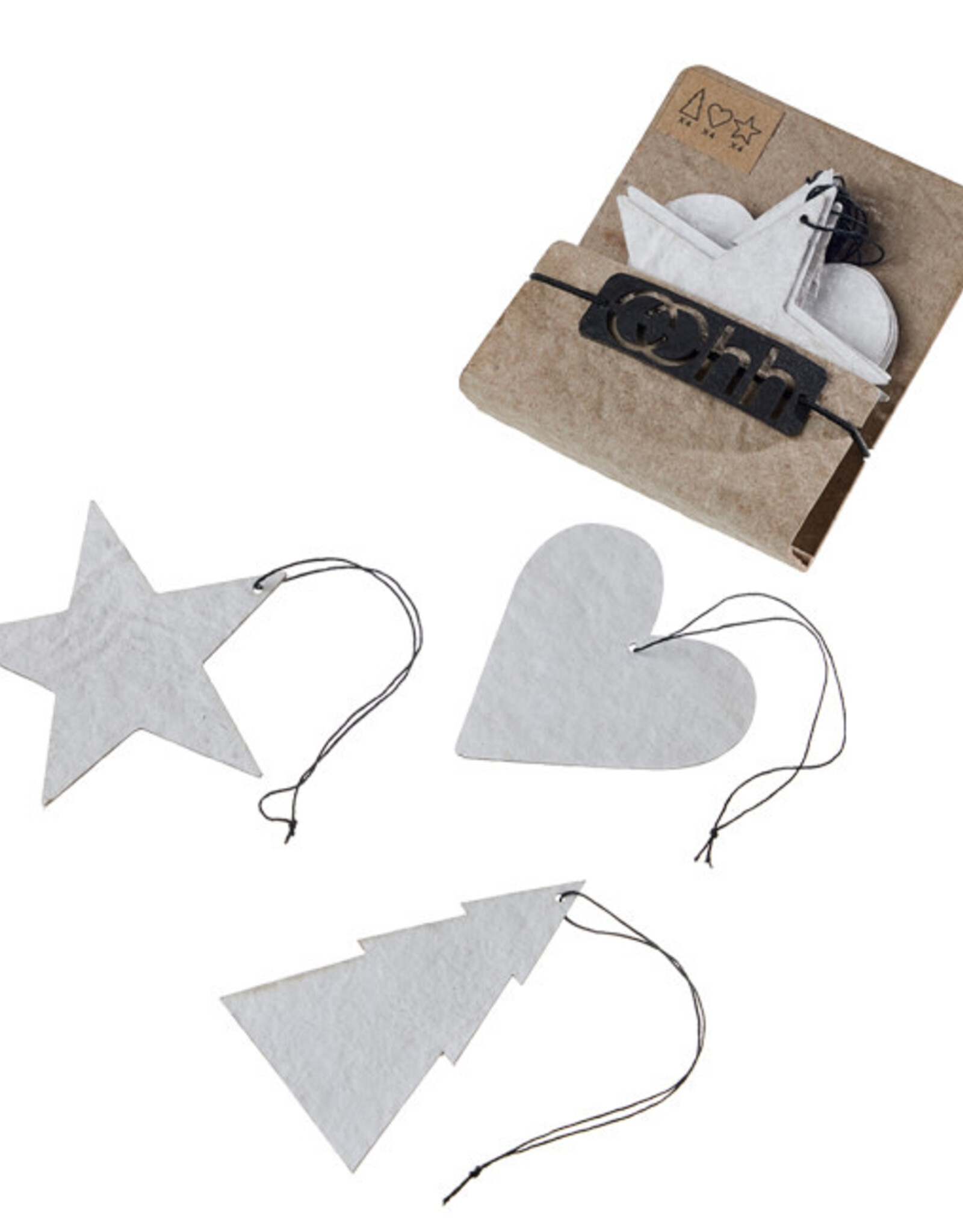 Ornament - Ster/hart/kerstboom - wit (set of 12)