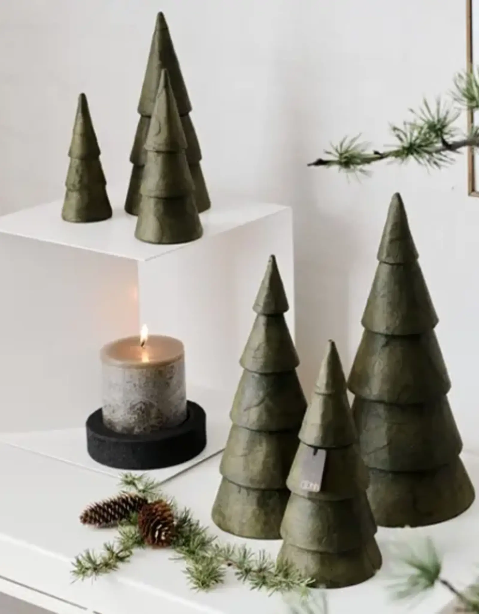 Kerstboom pulp olijf (set of 3) - Smal