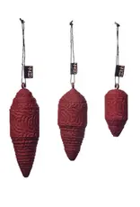 Ornament - Dennenappels rood  (set of 3)