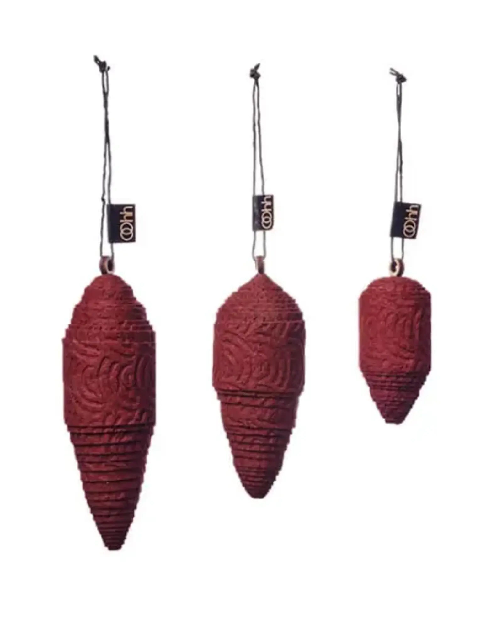 Ornament - Dennenappels rood  (set of 3)