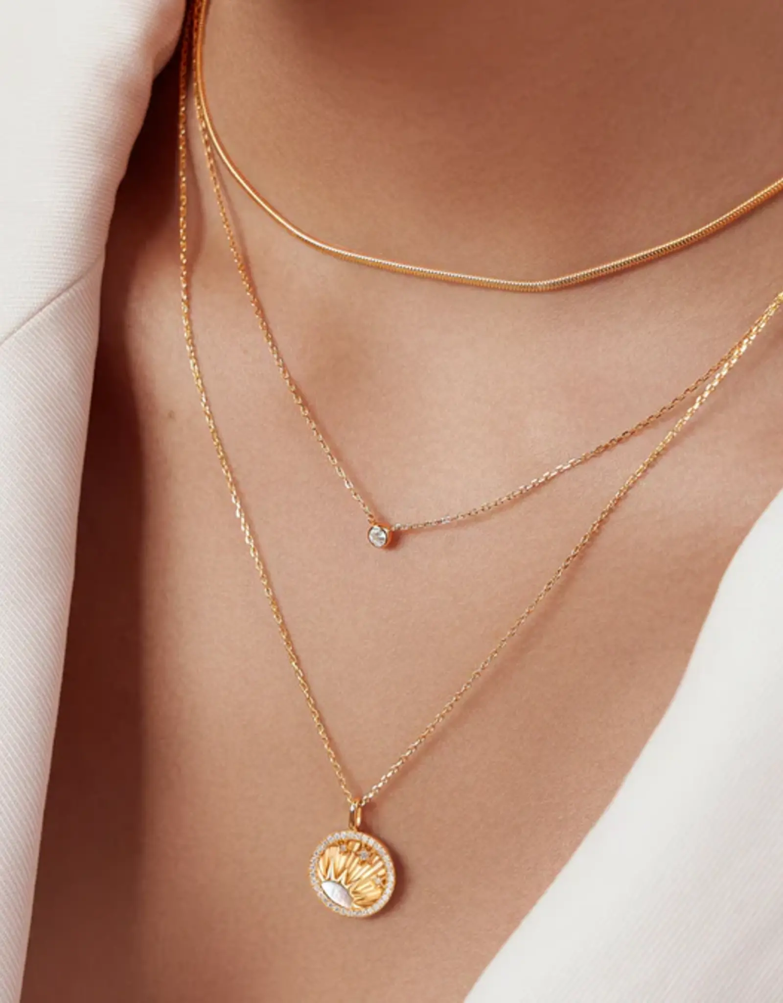 Ania Haie Ketting - sunshine chaser round solitaire cubic - goud
