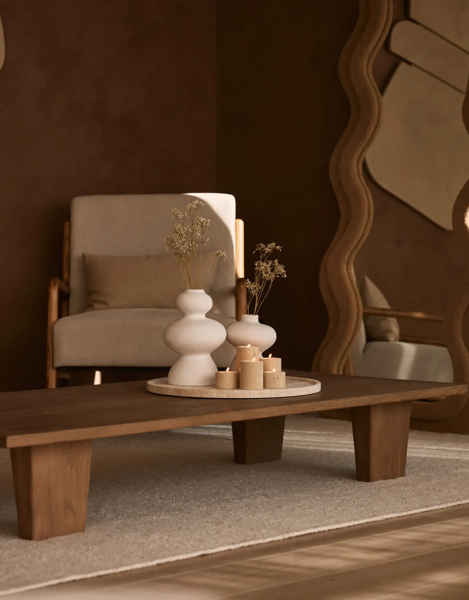 Mooisa Dienblad - Travertine rond met rand 45cm