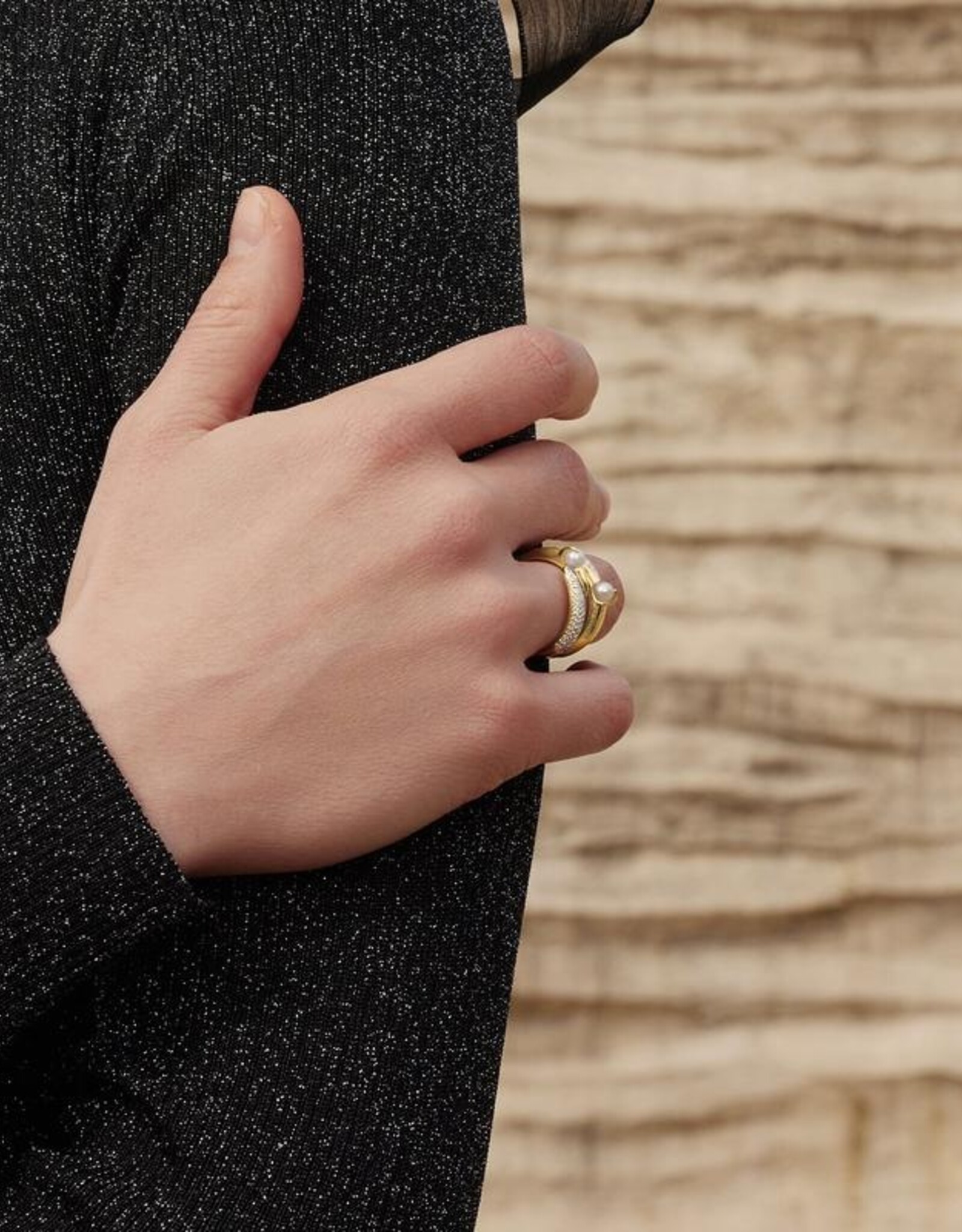 Ania Haie Ring - Adjust  sparkle crossover - goud