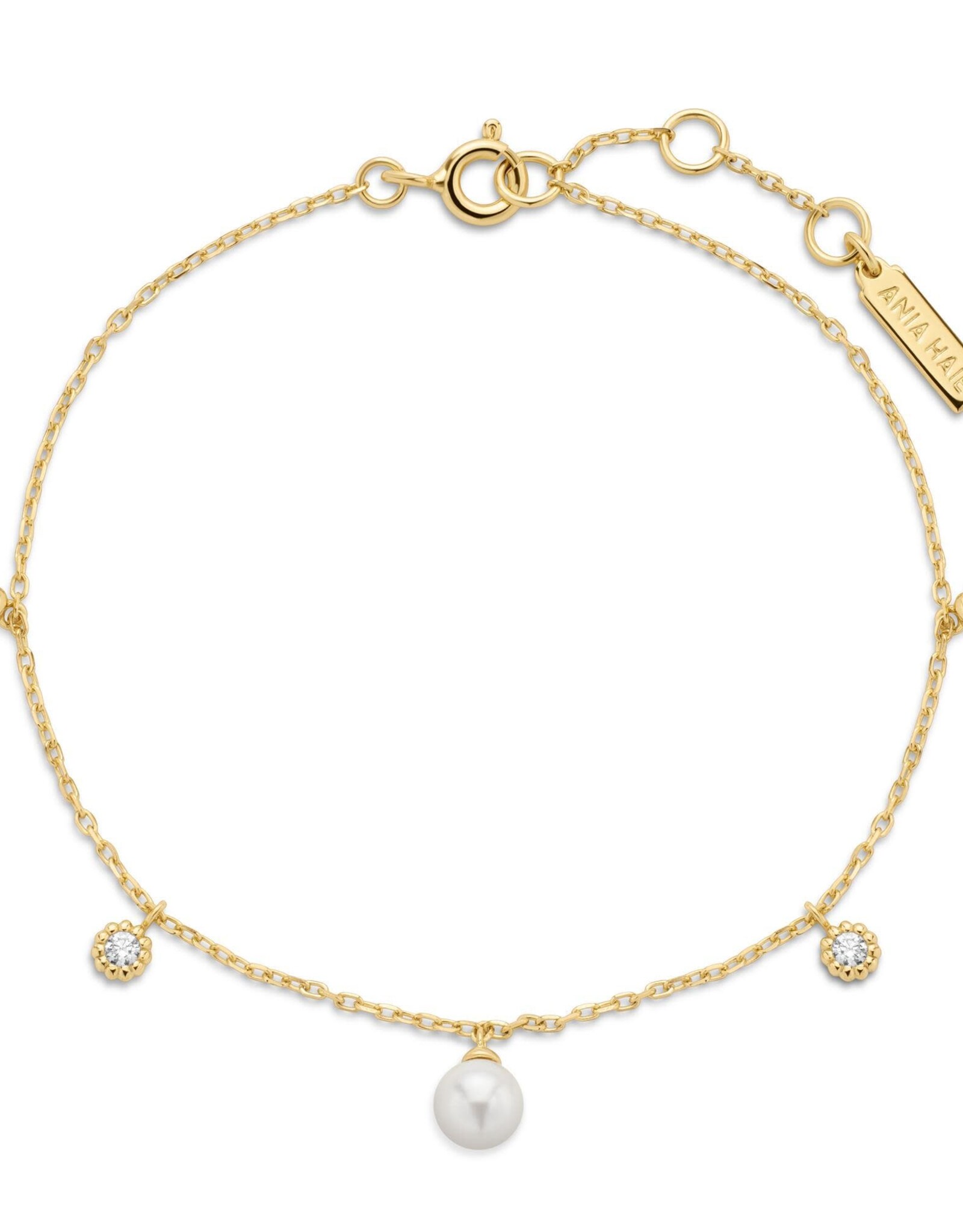 Armband - Shell pearl & sparkle drop station - goud
