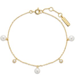 Armband - Shell pearl & sparkle drop station - goud