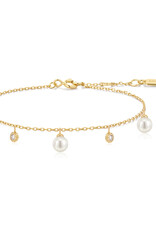 Armband - Shell pearl & sparkle drop station - goud