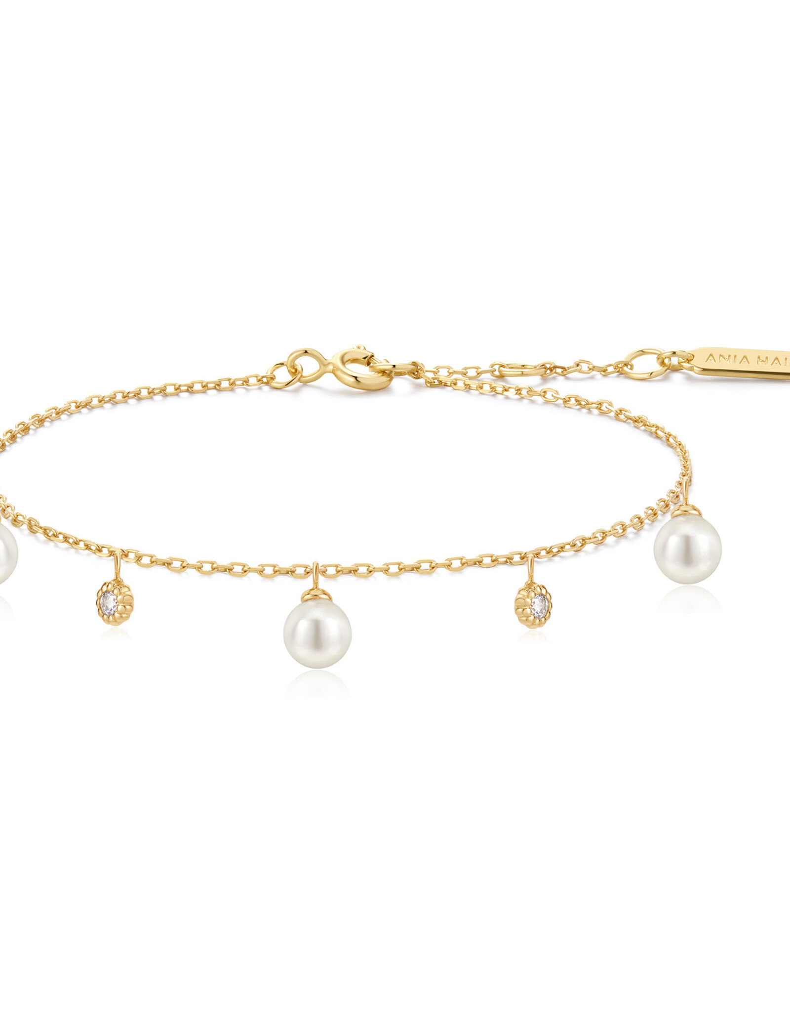 Armband - Shell pearl & sparkle drop station - goud