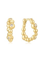 Ania Haie Oorbellen - bezel beaded curved huggie - goud