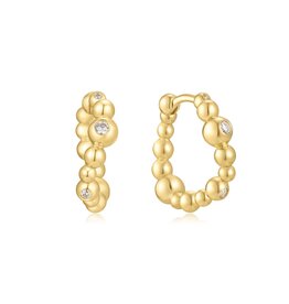 Ania Haie Oorbellen - bezel beaded curved huggie - goud