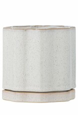 Bloomingville Bloempot met ruitpatroon en schotel, grijs, aardewerk