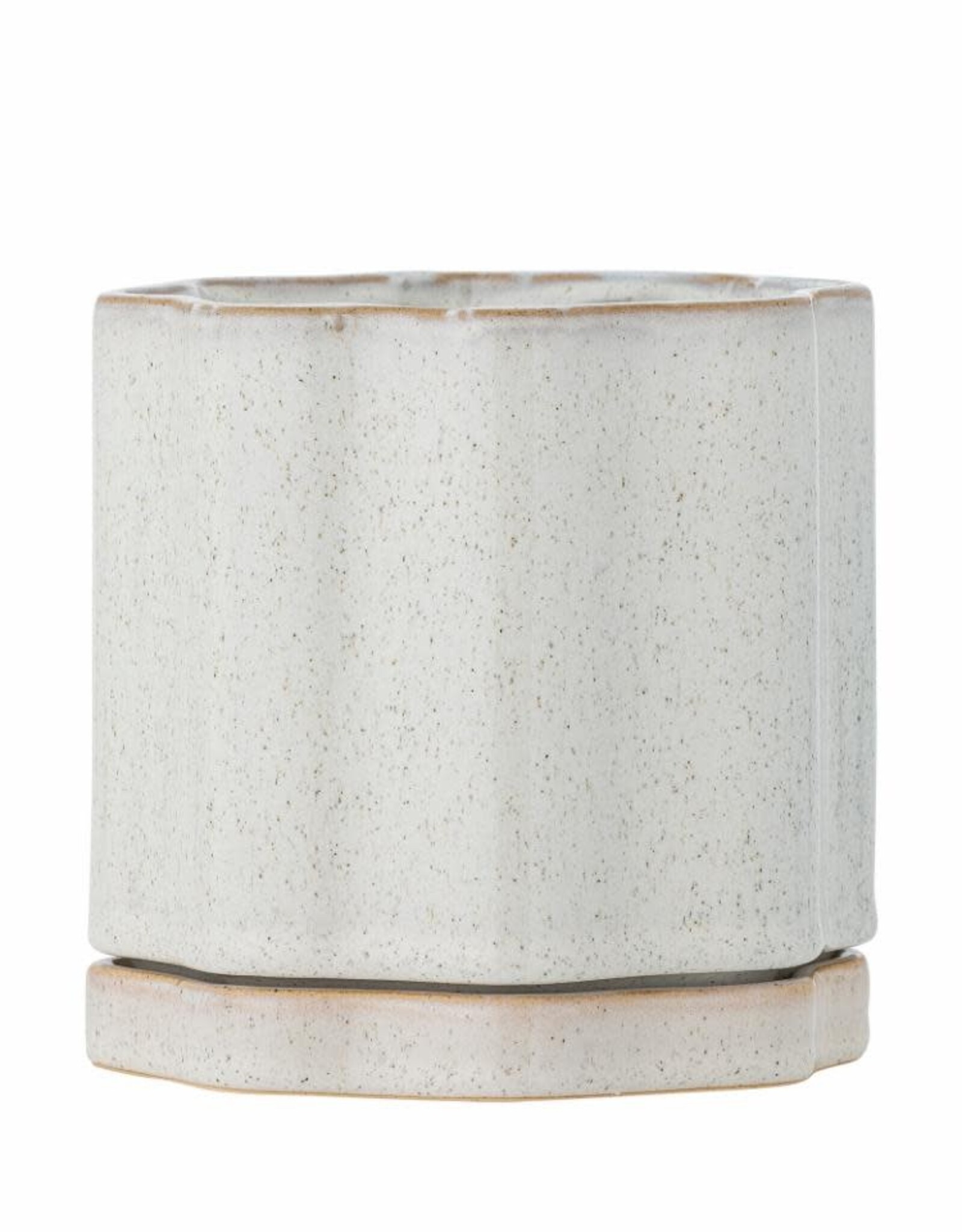 Bloomingville Bloempot met ruitpatroon en schotel, grijs, aardewerk