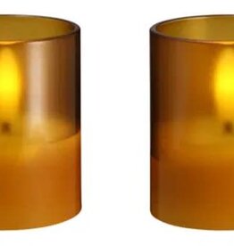 Moods&More LED - glass candle - hurricane - honey mustard 45x57