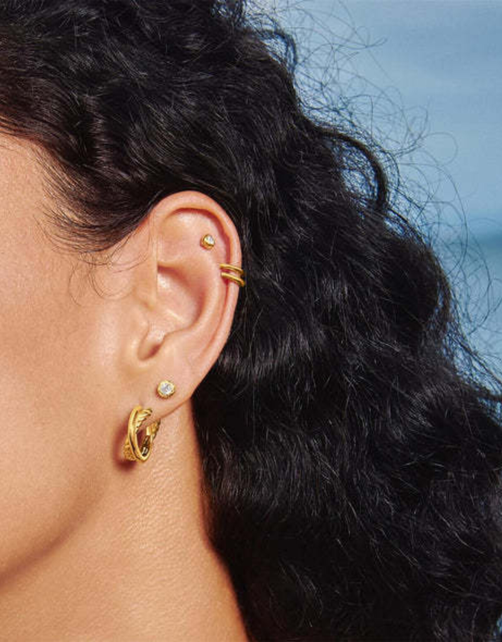 Ania Haie Oorbellen - Gold textured bezel stud