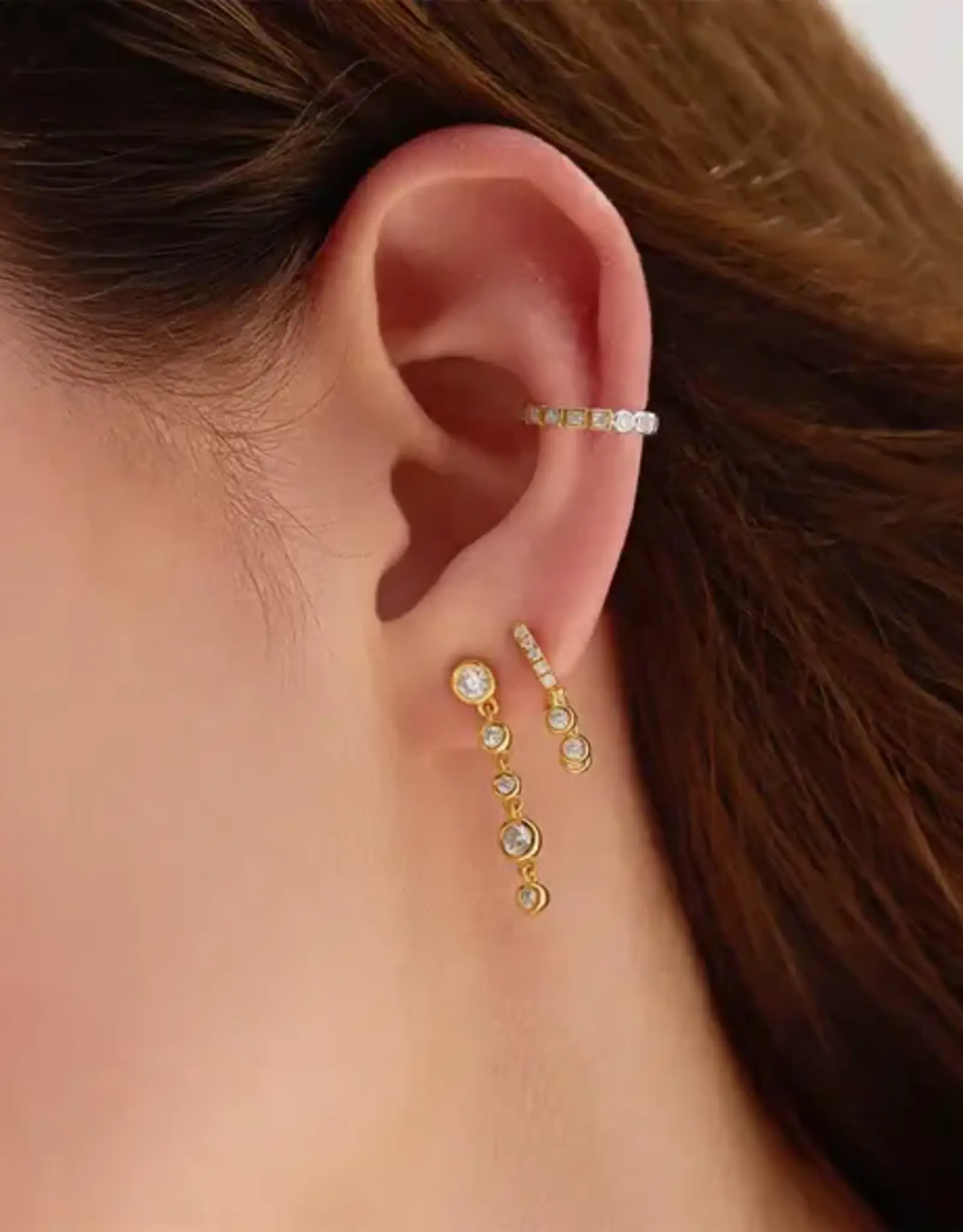 Ania Haie Oorbellen - Gold molten cascade bezel set drop stud