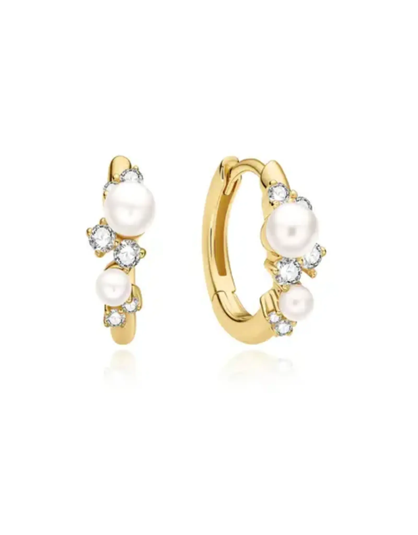 Ania Haie Oorbellen - Gold shell pearl cluster huggie