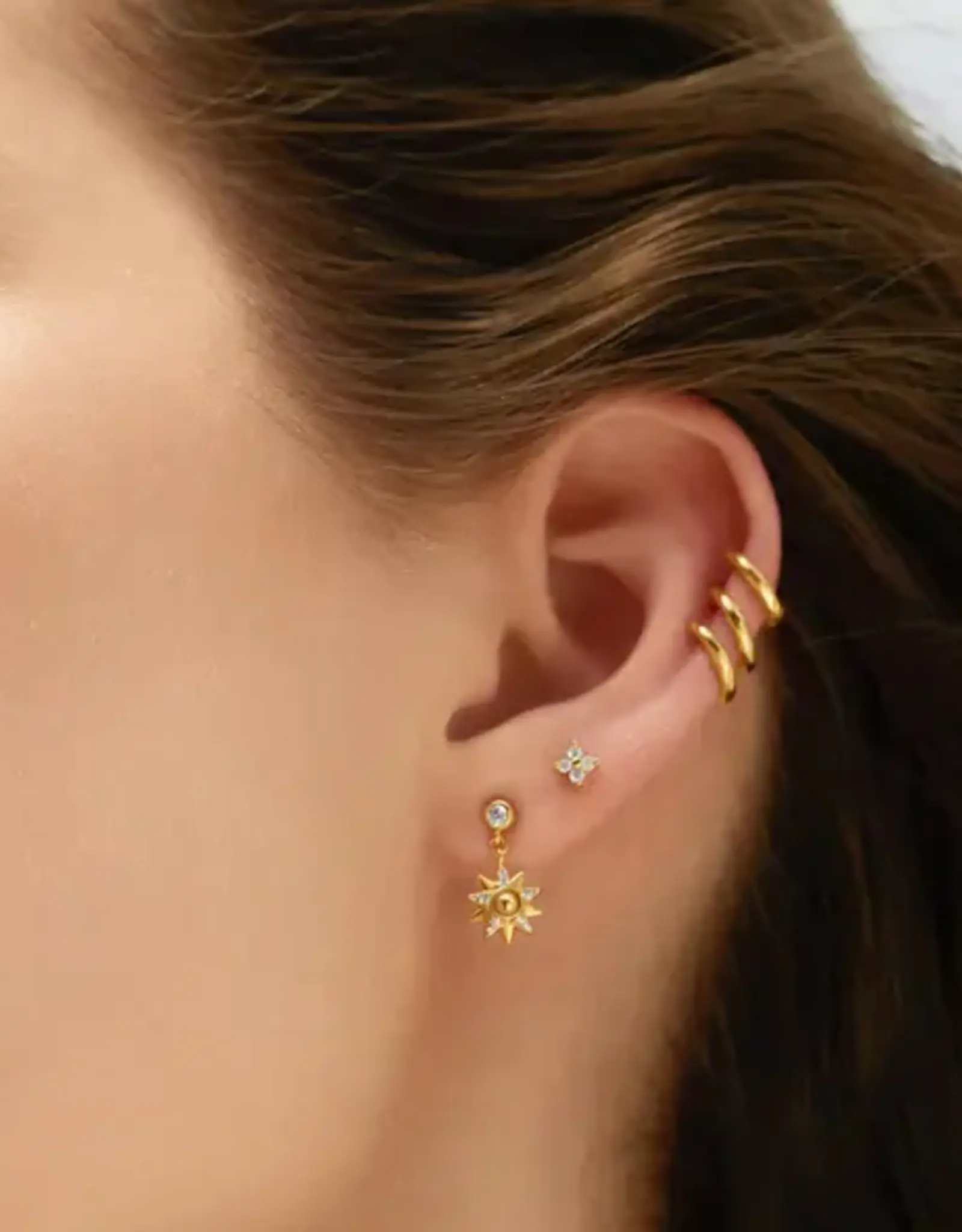 Ania Haie Oorbellen - Gold sunburst dangle stud